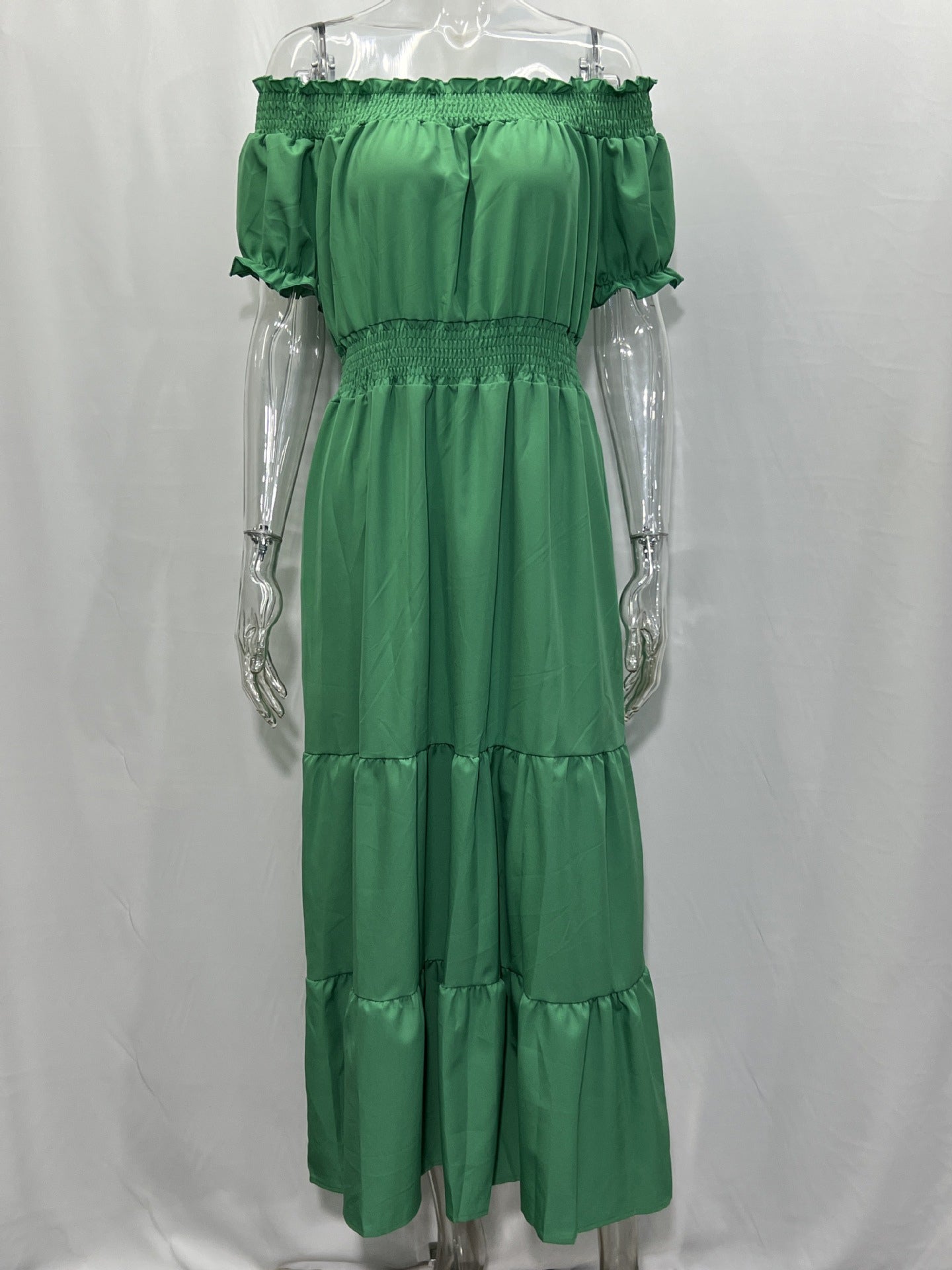 Boho Dress Off The Shoulder Pleated Tiered Casual Summer Maxi Dresses