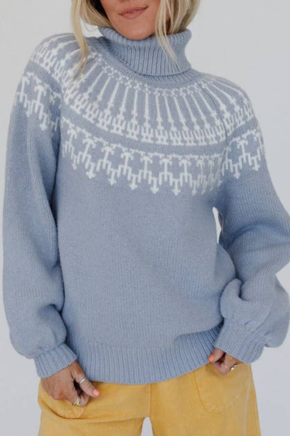 Suéter de punto de manga larga con cuello alto grueso navideño