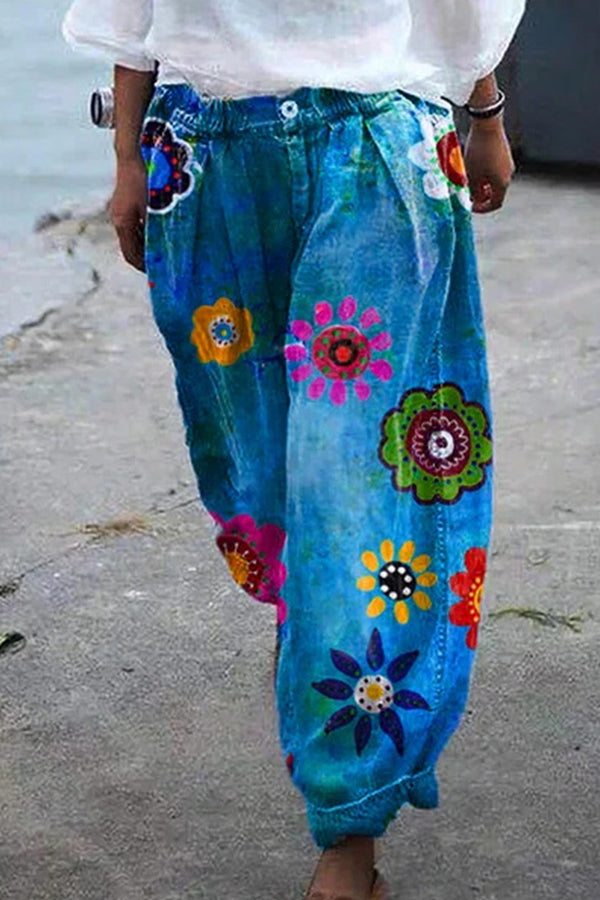 Pantalones harén extragrandes con estampado floral bohemio