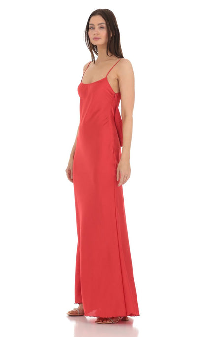 Back Bow Satin Dress in Red