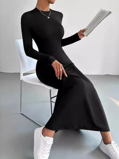 A-Line Bodycon Solid Color Round-Neck Maxi Dresses