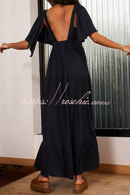Sexy Backless V-neck Elastic Band Maxi Dress