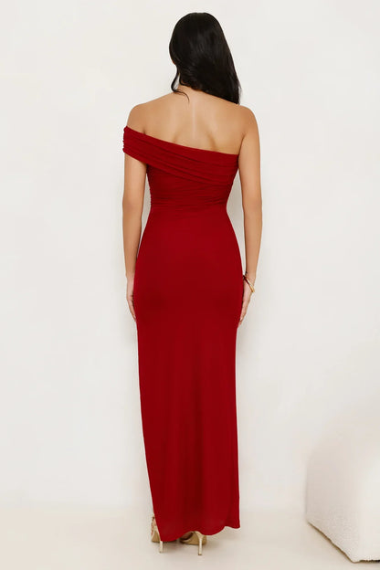 Berry Fresh Mesh One Shoulder Maxi Dress