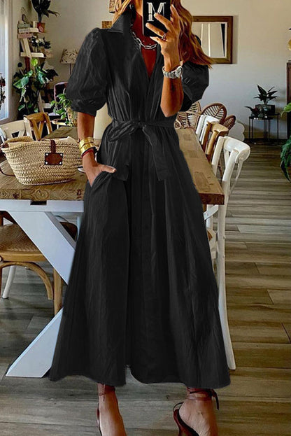 Vestido camisero midi vintage con bolsillos