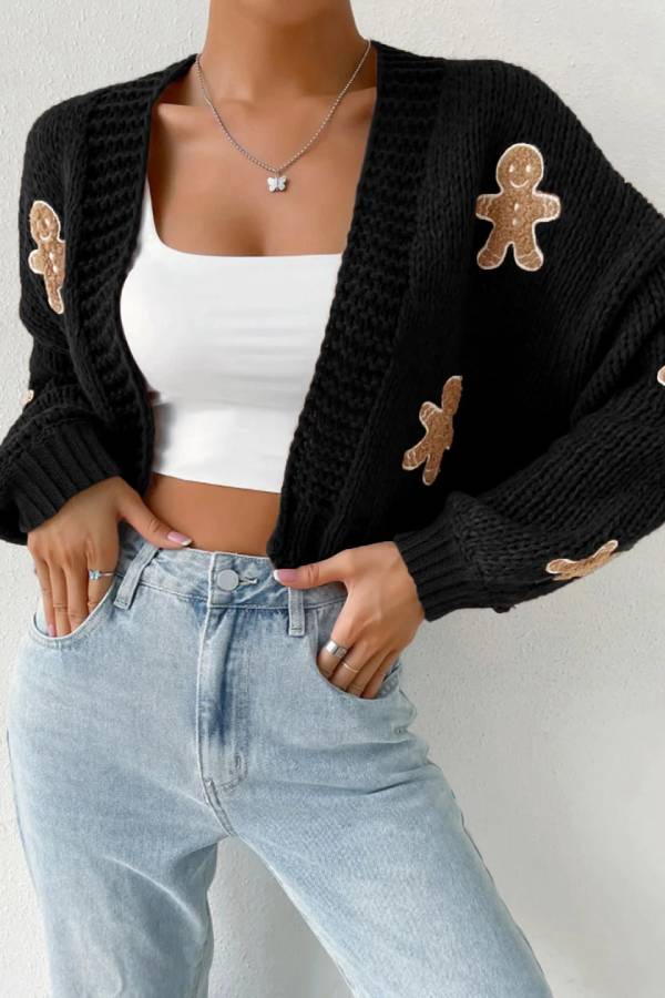 Cárdigan de punto con estampado de hombre galleta casual