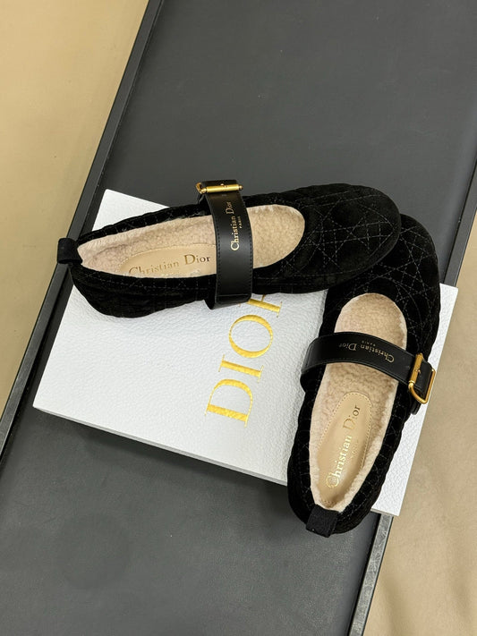 CD Alps Dior Frost Ballet Flat Black Suede Wool 561807