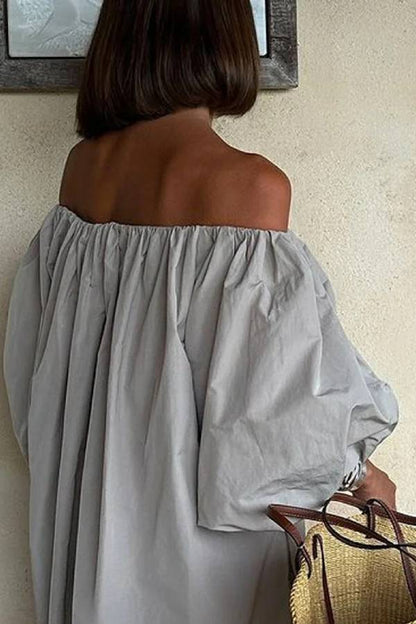 Vestido casual holgado con hombros descubiertos y lisos