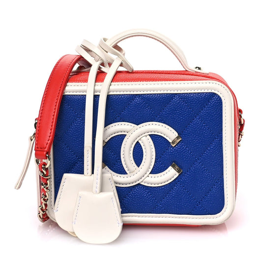 Caviar Quilted Small CC Filigree Vanity Case Blue White Red