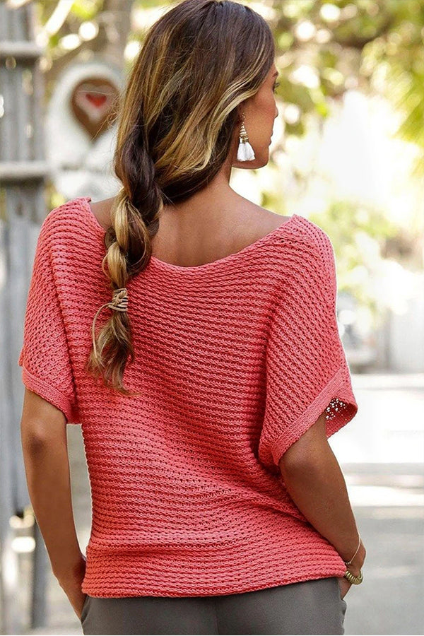 Blusa holgada de manga murciélago de punto liso color arcilla roja