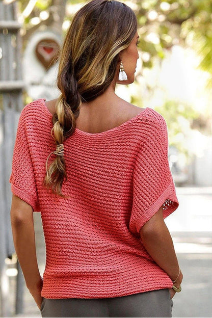 Blusa holgada de manga murciélago de punto liso color arcilla roja