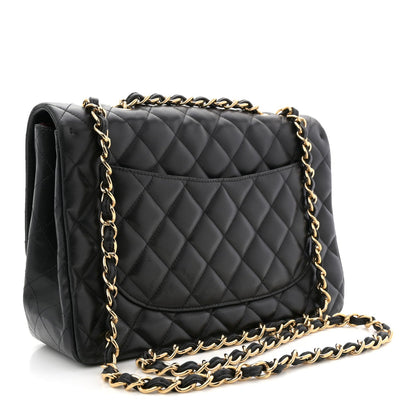 Lambskin Quilted Jumbo Single Flap Black