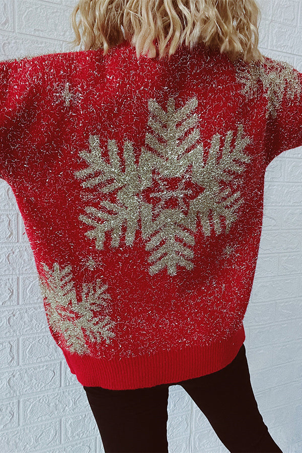 Suéter de punto de cuello redondo y manga larga con estampado navideño