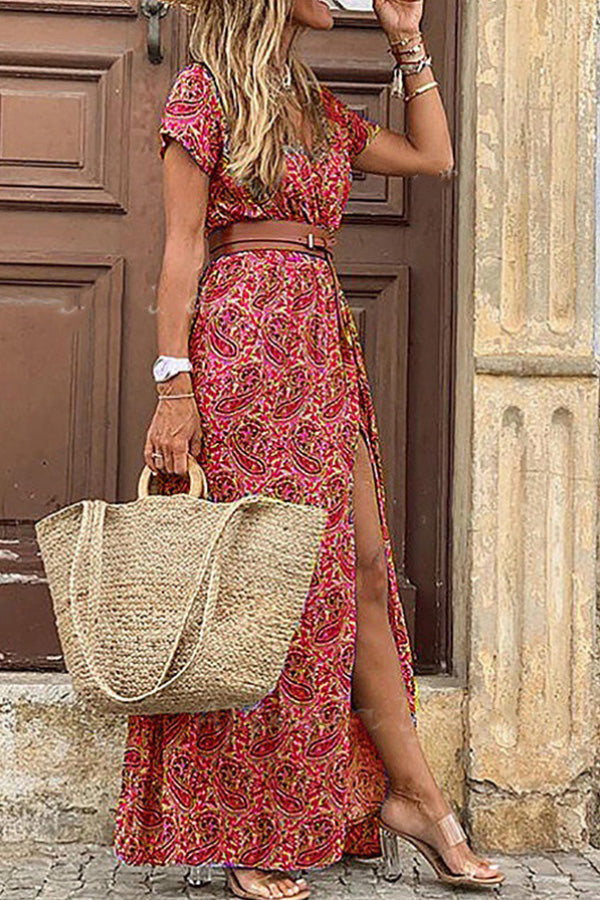 Vestido largo estampado sin mangas estilo bohemio