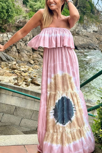 Vestido largo batik con volantes hecho a mano