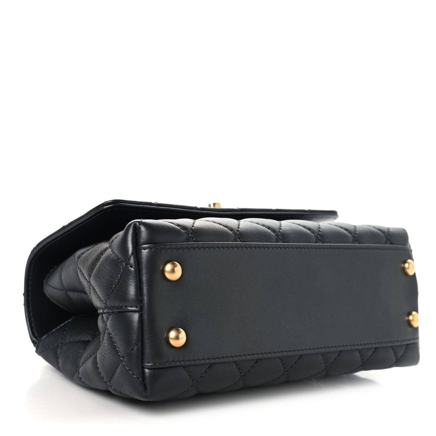 Calfskin Strass Quilted Mini Coco Handle Flap Dark Silver