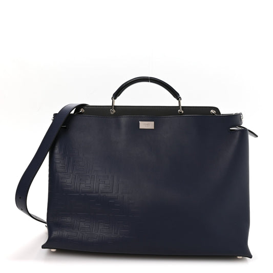 Calfskin Embossed Large Peekaboo Iconic Fit Satchel Blueberry