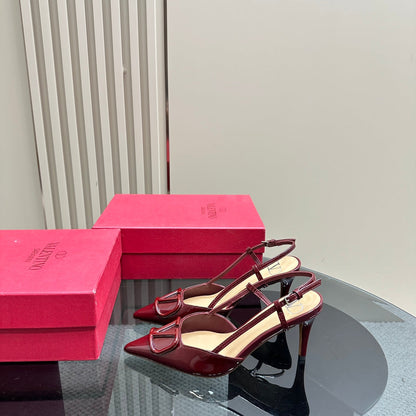 VLOGO SIGNATURUE WINE RED PATENT LEATHER SLINGBACK PUMP 80MM