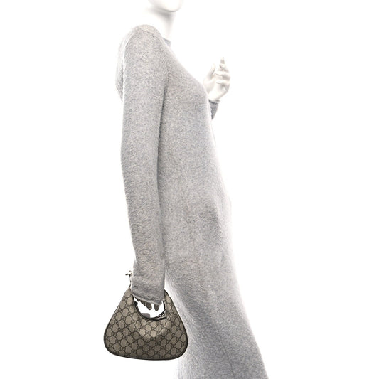 GG Supreme Monogram Textured Calfskin Web Small Attache Shoulder Bag Beige Ebony New Acero