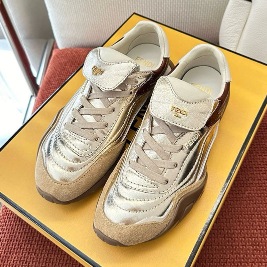 Fendi 2025 Wave Pulse Sneaker Silver Brown Suede Cowhide 562139