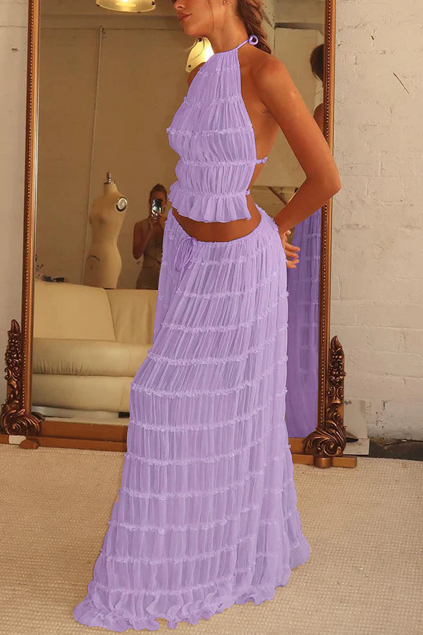 Pasión y Romance - Camiseta de tirantes elásticos con espalda plisada y cuello halter ajustable 