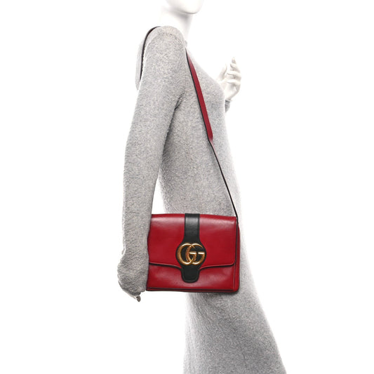 Calfskin Medium Arli Flap Shoulder Bag New Cherry Red Black