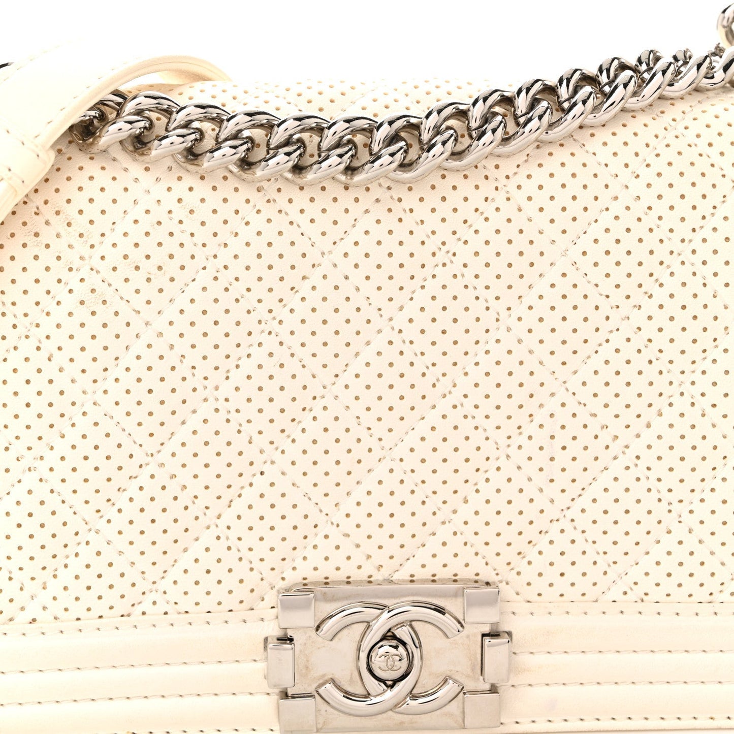 Lambskin Perforated Medium Boy Flap White