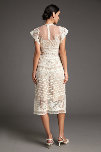 Vestido midi de malla con bordado de flores Lydia 