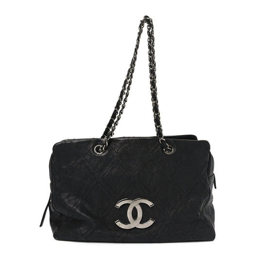 Calfskin Large Diamond Stitch Tote Black
