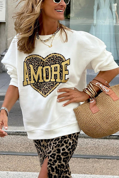 Sudadera con estampado de leopardo y mensaje "Love"
