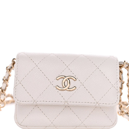 Caviar Quilted Belt Bag With Charms On Chain White