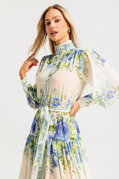 Floral High Neck Long Sleeve Maxi Dress