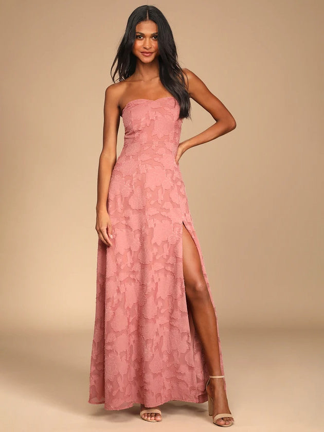 Strapless Dress Floral Off The Shoulder High Slit Sexy Party Priom Maxi Dresses