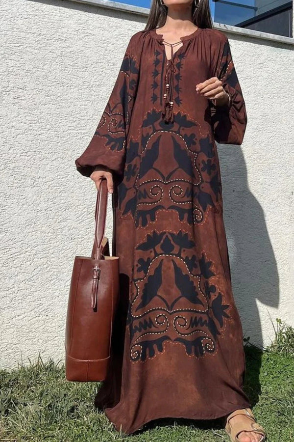 Vestido de manga larga con estampado étnico