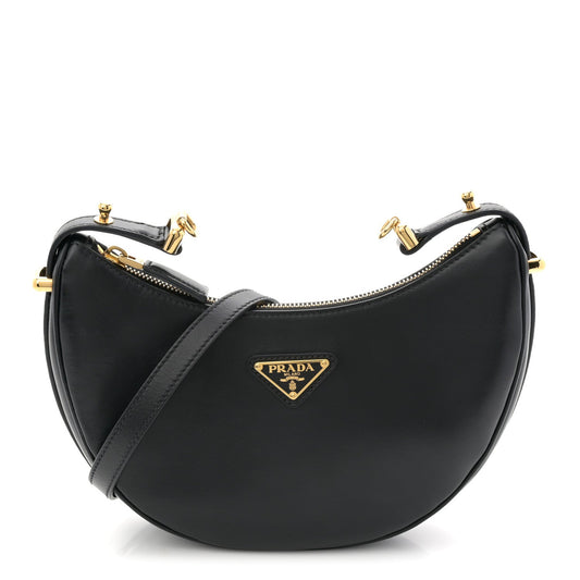 Soft Calfskin Arque Shoulder Bag Black