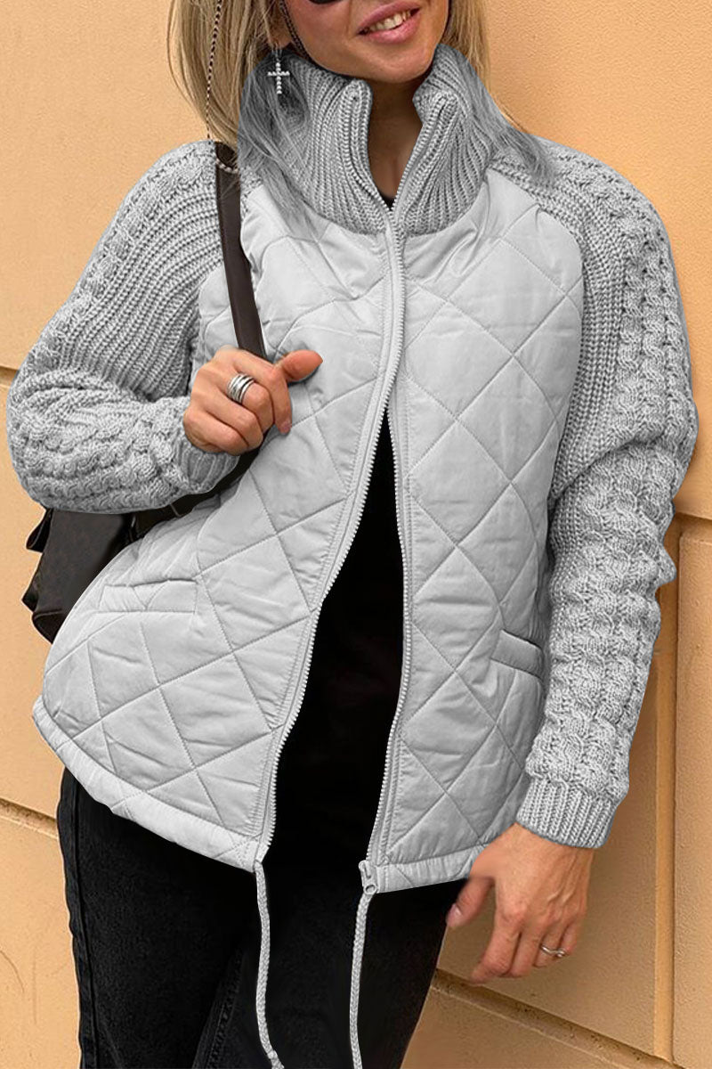 Chaqueta informal de punto con parches de color liso y cremallera para mujer