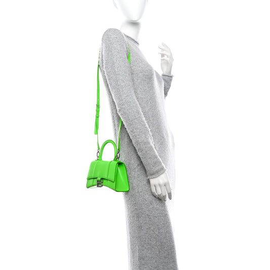 Shiny Box Calfskin Hourglass Top Handle Bag XS Fluo Green