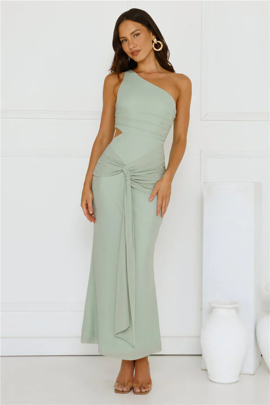 Style Capital One Shoulder Mesh Maxi Dress
