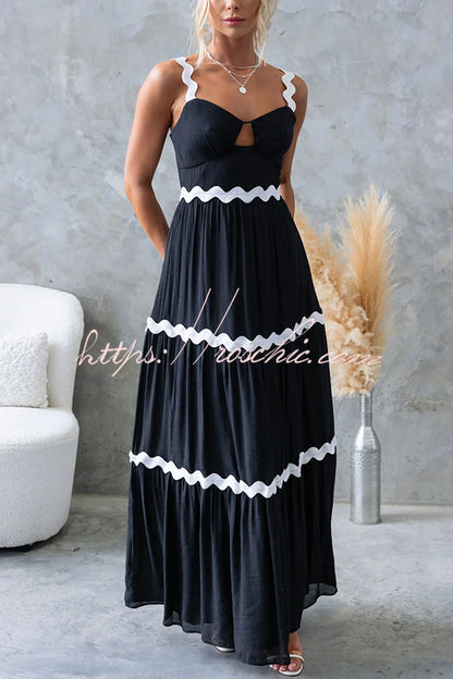 Qaia Ric Rac Trims Cutout Bust Layered Slip Loose Maxi Dress