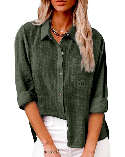 Chic Button Down Long Sleeve Linen Shirt | Great for Casual Days