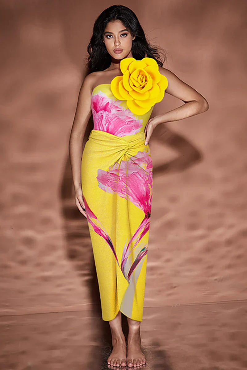 Floral Print Swimsuit with 3D Flower Detail