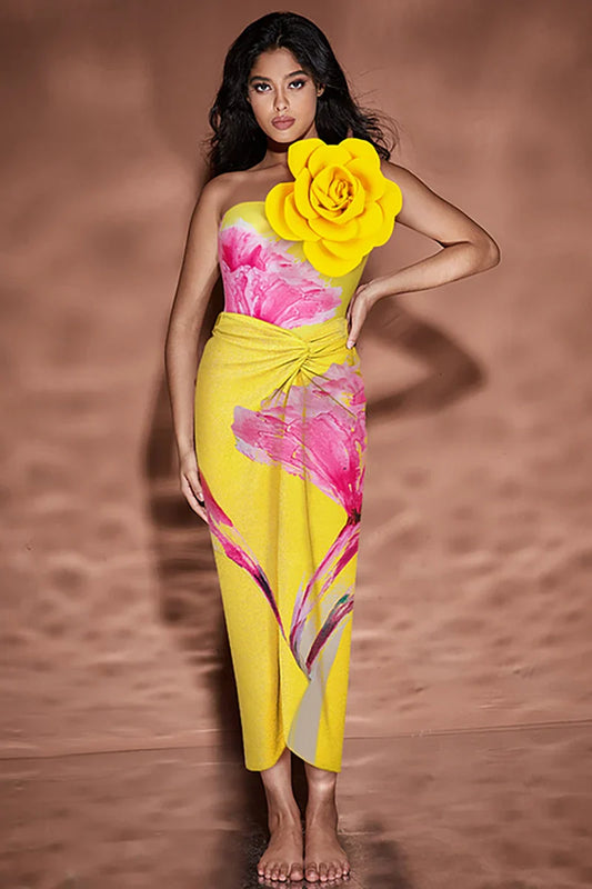 Floral Print Swimsuit with 3D Flower Detail