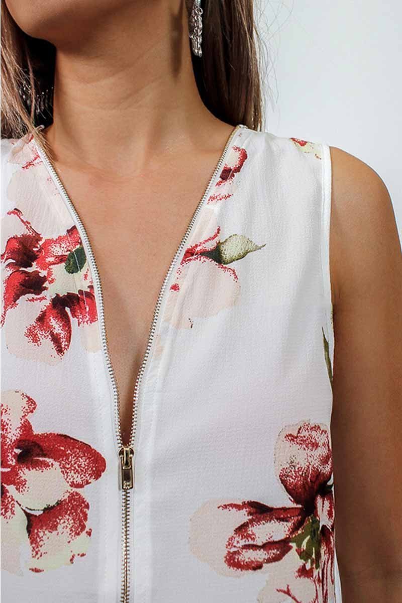 Camiseta sin mangas floral con diseño de cremallera de moda de verano