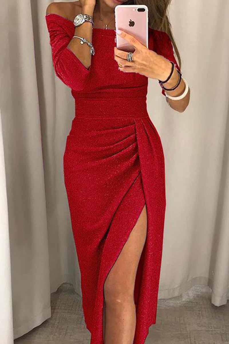 Vestidos largos con cuello cruzado y abertura en la cadera (5 colores)