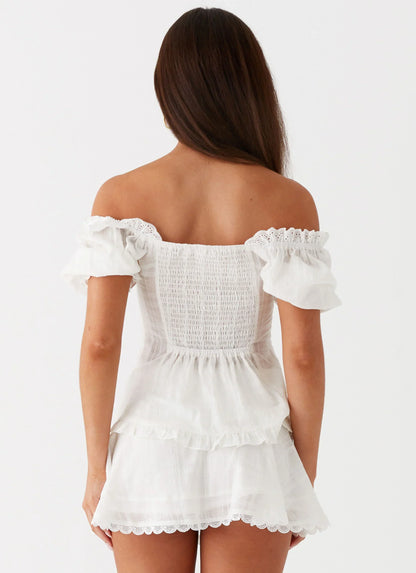 Hundred Percent Puff Sleeve Top - White