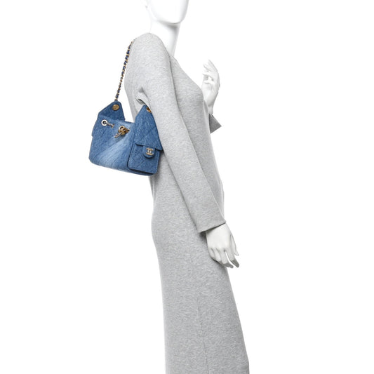 Washed Denim Quilted Mini Chanel 25 Handbag Blue