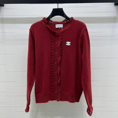 CC 26 Lace-Trimmed Knit Cardigan Red Wool 340992