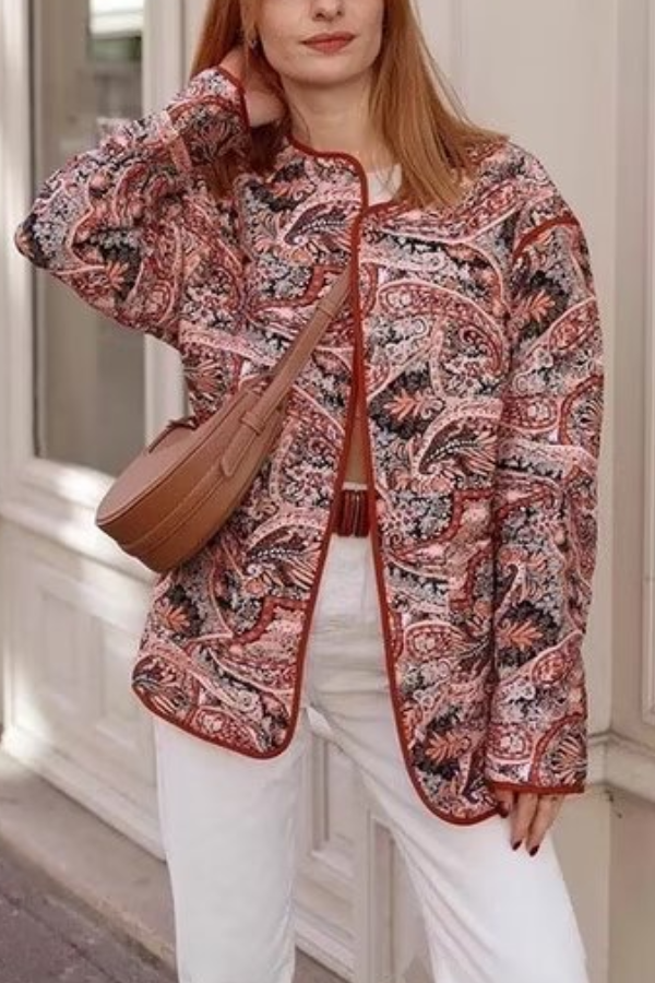 Chaqueta de algodón tipo cárdigan con cuello en V y estampado retro 