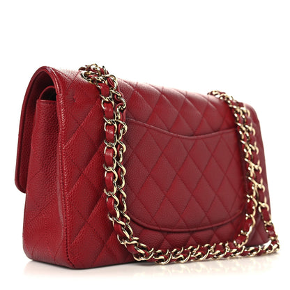 Caviar Quilted Medium Double Flap Red