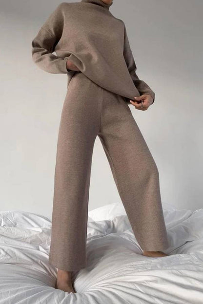 Traje casual holgado de punto de color sólido