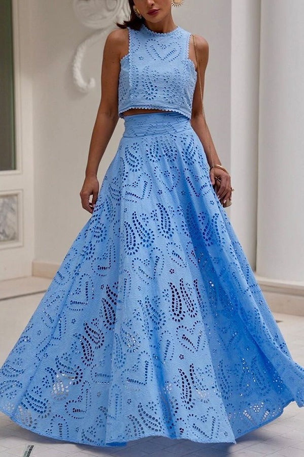 Falda larga con bolsillos y cintura elástica de tiro alto con encaje bordado Paris Dreaming